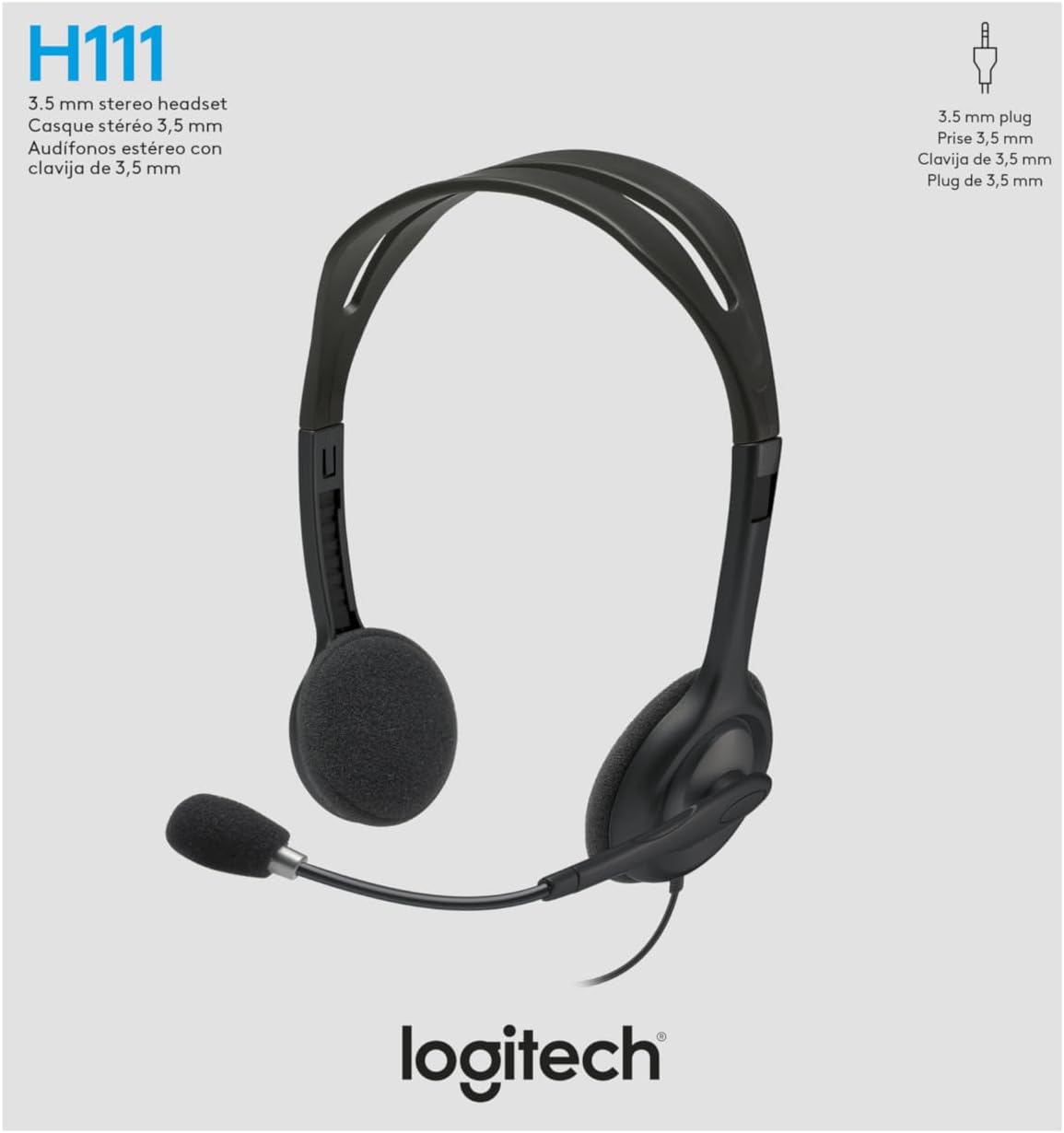 Logitech 981-000612 H111 Wired Stereo Headset Noise Cancelling Mic