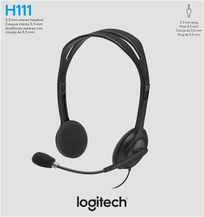 Logitech 981-000612 H111 Wired Stereo Headset Noise Cancelling Mic
