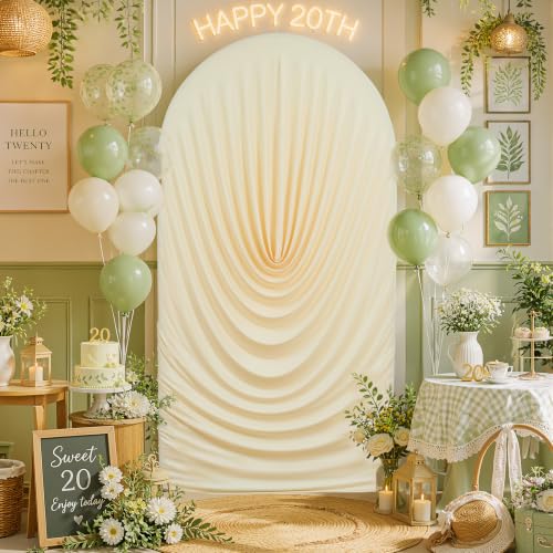 HANGING BULBS Beige Waterfall Draped Arch Backdrop Cover — main product image