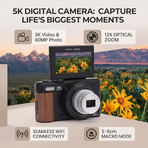 LAISANIM 5K Retro Mirrorless Camera with 12X Optical Zoom