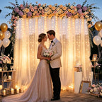 Chesjin White Sheer Tulle Backdrop Curtain with Fairy Lights