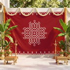 Fanfanwin Red Indian Pooja Backdrop, 8 x 5 ft Traditional Banner