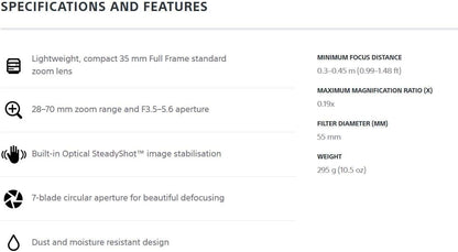 Sony fe2870 28-70mm OSS Full-Frame Zoom Lens Renewed