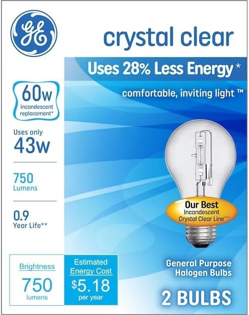 GE 32041 60W Crystal Clear Halogen Bulbs 48-Pack — main product image