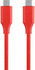 Monoprice 114987 USB-C to USB-C 2.0 Cable - 3ft, Red Braided