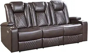 Lexicon Faux Leather Power Reclining Sofa Brown
