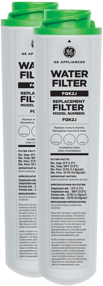 GE FQK2J Under Sink Water Filter - Dual Flow Replacement (2-Pack)