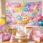 STJKRCLW Dumpling-Themed Happy Birthday Party Backdrop