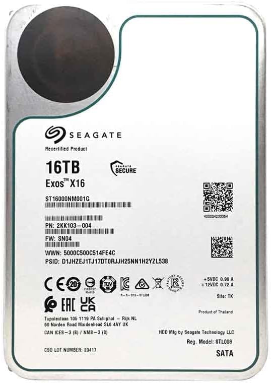 Seagate Exos X16 16TB 7200 RPM SATA 6Gb/s Enterprise HDD Renewed