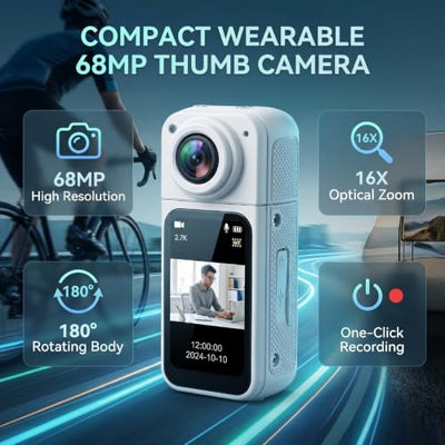 UPALDHOU Thumb Camera 68MP 16X Magnetic Wearable Camcorder