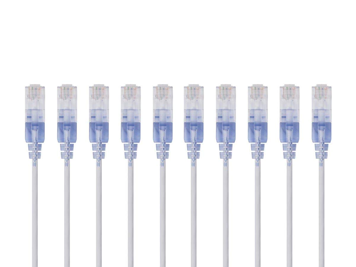 Monoprice 129456 Cat6A 6in White SlimRun Ethernet Cable 10-Pack