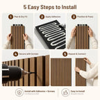 Amsleekey Teak Acoustic Wood Slat Wall Panels, 4 Pack