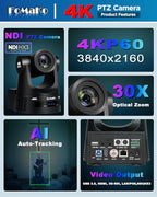FoMaKo K630N 4K NDI PTZ Camera and Mixer Switcher Bundle