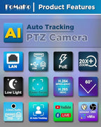 FoMaKo FMK12U Pro AI Auto-Tracking PTZ Camera Streaming Bundle
