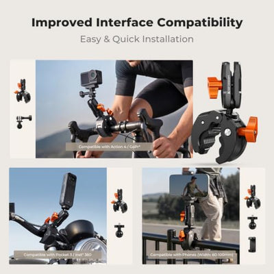 K&F Concept Motorcycle Handlebar Clamp Mount with 360° Ball Head