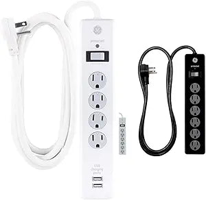 GE Surge Protector 4 Outlet 2 USB White & Black