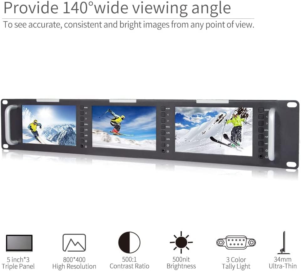 FEELWORLD T51-H Triple 5" 2RU Rack Mount Broadcast Monitor