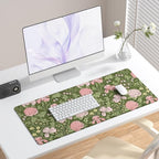 Niniubye Pink Retro Floral Desk Mat and Gaming Mouse Pad