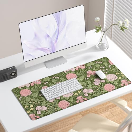 Niniubye Pink Retro Floral Desk Mat and Gaming Mouse Pad — main product image