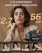 Fxmug QHD 2.7K Vlogging Camcorder with Flip Screen