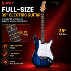 Pyle Blue Burst ST-Style Electric Guitar Starter Kit with Amp