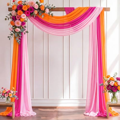 Tiangrid Pink Orange Sheer Chiffon Wedding Arch Draping Fabric