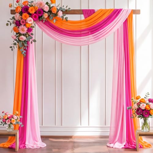 Tiangrid Pink Orange Sheer Chiffon Wedding Arch Draping Fabric — main product image
