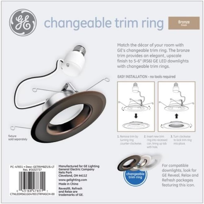 GE 47831 Bronze Baffle 6-Inch Recessed Light Trim