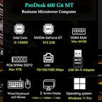HP ProDesk 600 Business Microtower Desktop, Core i5-10400F