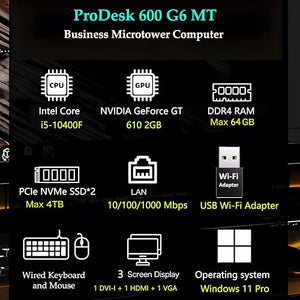 HP ProDesk 600 Business Microtower Desktop, Core i5-10400F