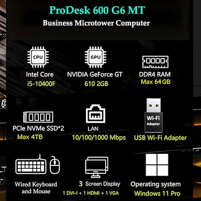HP Micro Tower Desktop PC, Intel Core i5-10400F