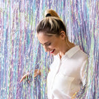 ZATAYE Iridescent Blue Foil Fringe Curtain Backdrop 2-Pack