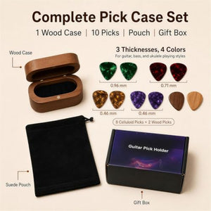 yinyess Wooden Guitar Pick Case with 10-Pick Assortment