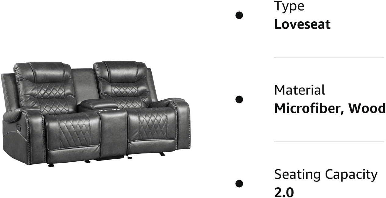 Lexicon S189405GY-2 Microfiber Reclining Loveseat Console Gray