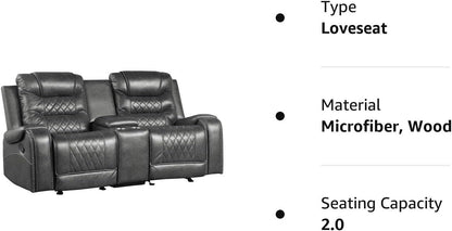 Lexicon S189405GY-2 Microfiber Reclining Loveseat Console Gray