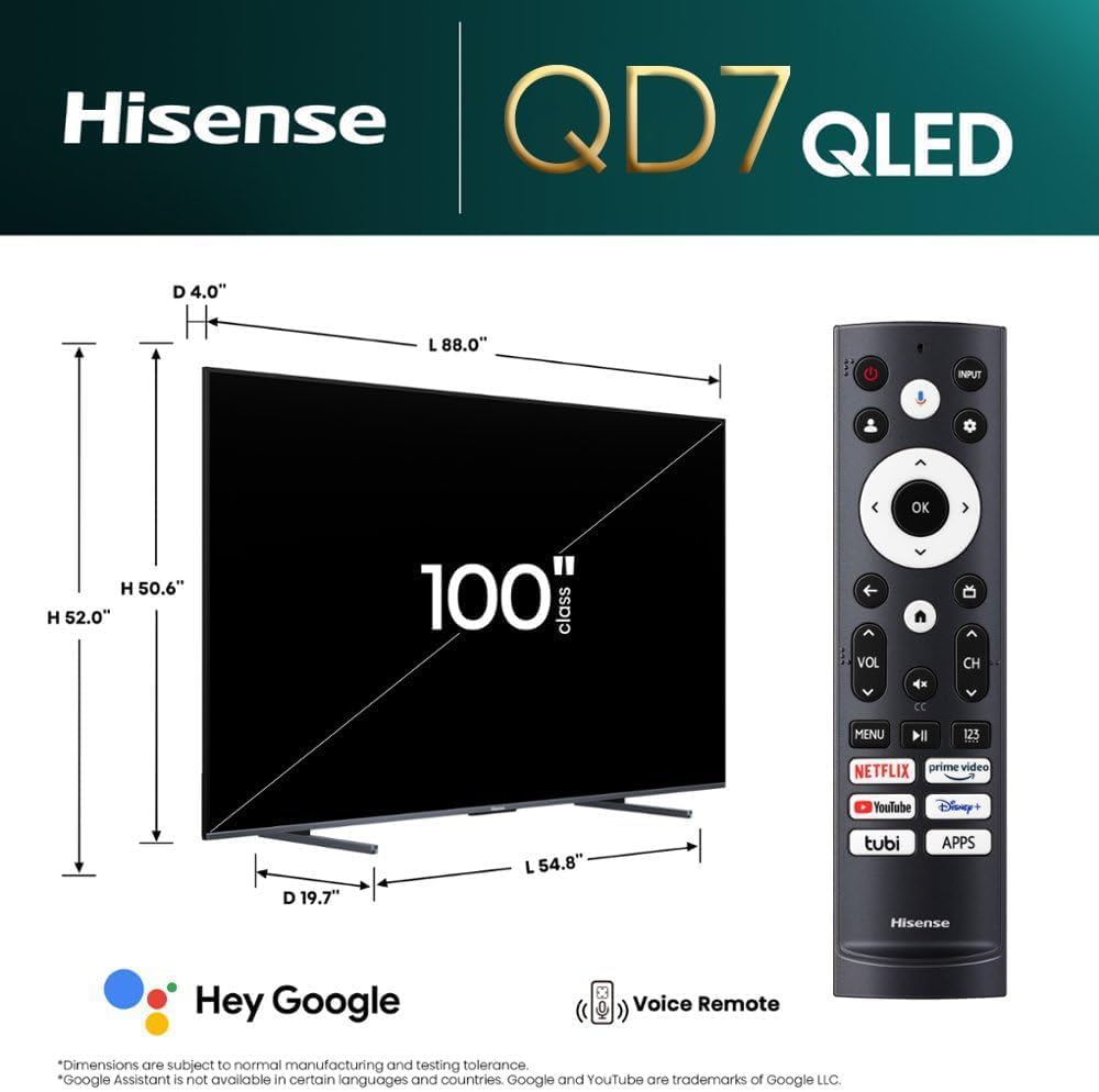 Hisense 100QD7N 100-Inch QLED 4K Google Smart TV