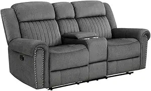 Lexicon Fabric Double Reclining Love Seat Charcoal Console — main product image