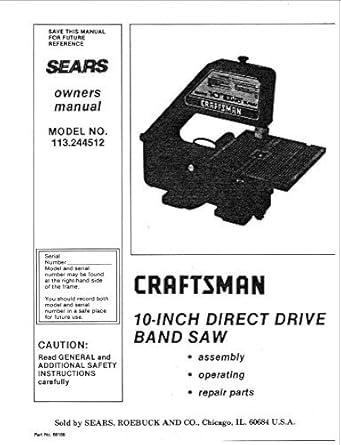 Misc Craftsman 113.244512 10" Band Saw Instructions
