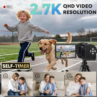 Gcasio 2.7K QHD Vlogging Camcorder with Rotating Screen