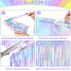 ZATAYE Iridescent Blue Foil Fringe Curtain Backdrop 2-Pack
