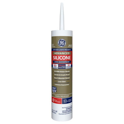 GE 2812565 Advanced Silicone Kitchen & Bathroom Caulk, White