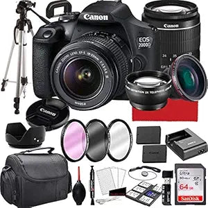 Canon EOS 2000D Rebel T7 DSLR Camera Bundle 64GB