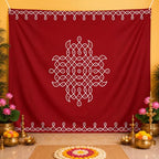 Fanfanwin Red Indian Pooja Backdrop, 8 x 5 ft Traditional Banner