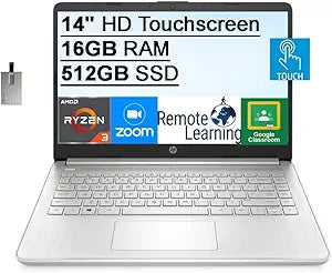 HP 14-inch Ryzen 3 Laptop, 16GB RAM, 512GB SSD