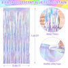 ZATAYE Iridescent Blue Foil Fringe Curtain Backdrop 2-Pack