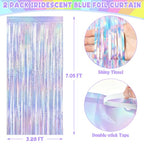 ZATAYE Iridescent Blue Foil Fringe Curtain Backdrop 2-Pack