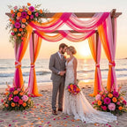 Tiangrid Pink Orange Sheer Chiffon Wedding Arch Draping Fabric