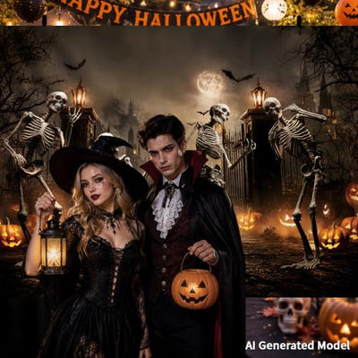 DewPrint 12x8FT Halloween Skeletons and Castle Backdrop