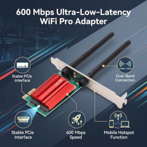 ciciglow Dual-Band 600Mbps PCIe WiFi Adapter for Desktops