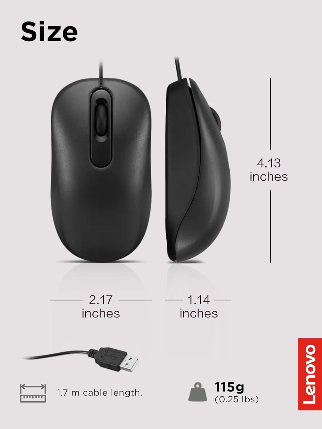 Lenovo GY51K20071 100 Wired USB Computer Mouse